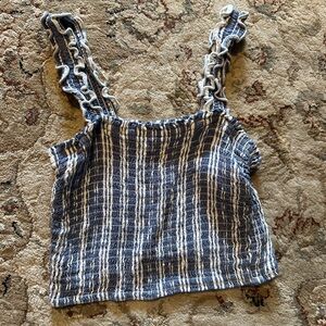 Hollister Navy and White Striped Ruffled Strap Crop Top